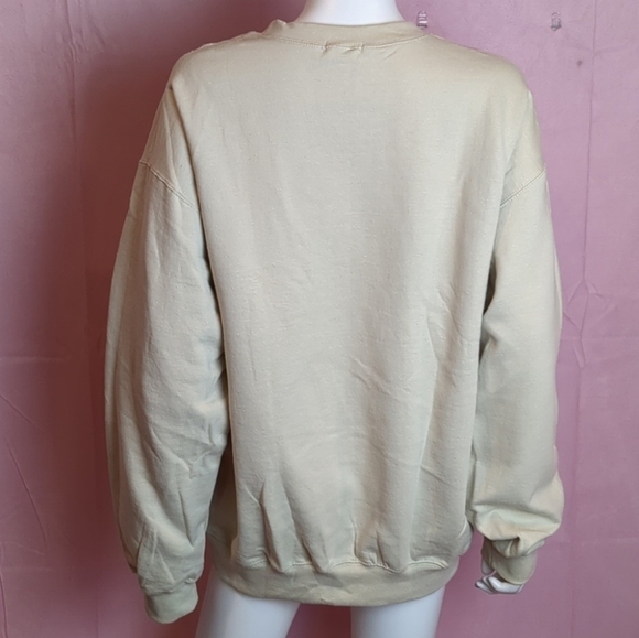 Nasty Gal Sand Neutral New York Embroidered Pullover Fleece Sweatshirt Medium - Picture 3 of 6